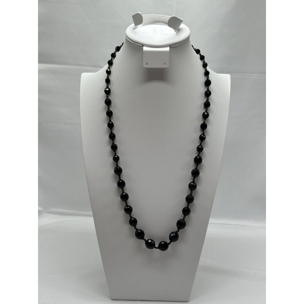 Black Faceted Graduated Glass Beads 29 1/2 inches Long